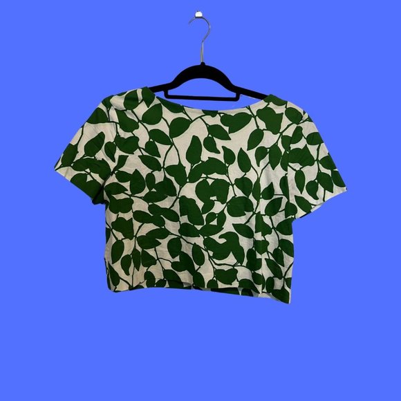 Kate Spade Top Garden Lawn Cropped Blouse | Green & White | Size S - Picture 1 of 2